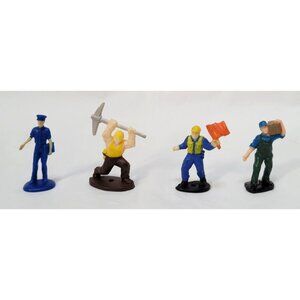 Lot of 4 Plastic Mini Figures Police Construction Flagman Laborer 1.5" Tall